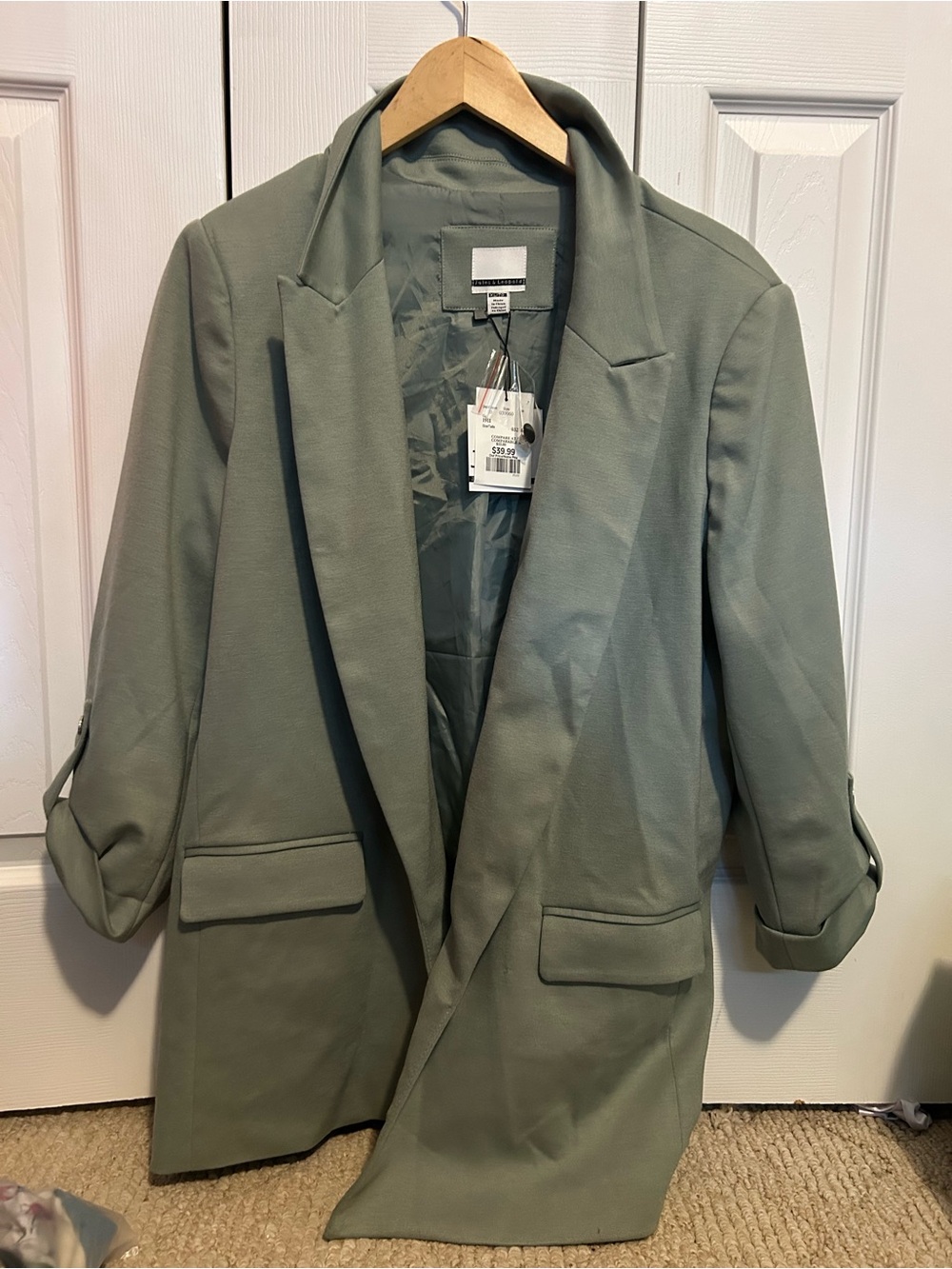 Jules & Leopold Sage Green Open-Front Blazer